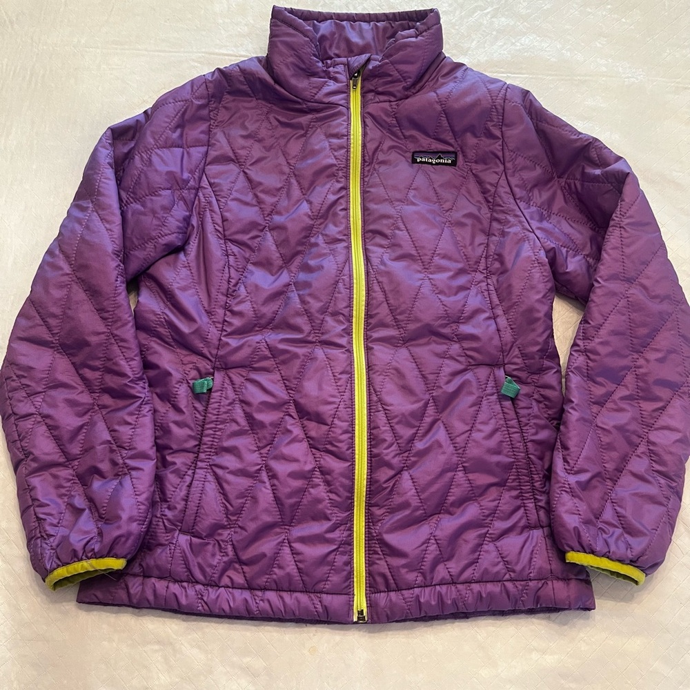 Patagonia Purple Girls' Puffer Jacket with Yellow Trim